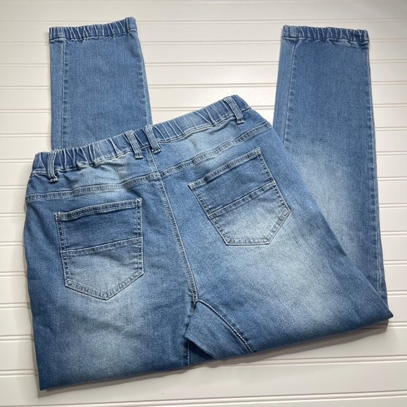 Victorious Los Angeles Blue Faded Drawstring Waist Denim Joggers Size Large - Picture 2 of 6